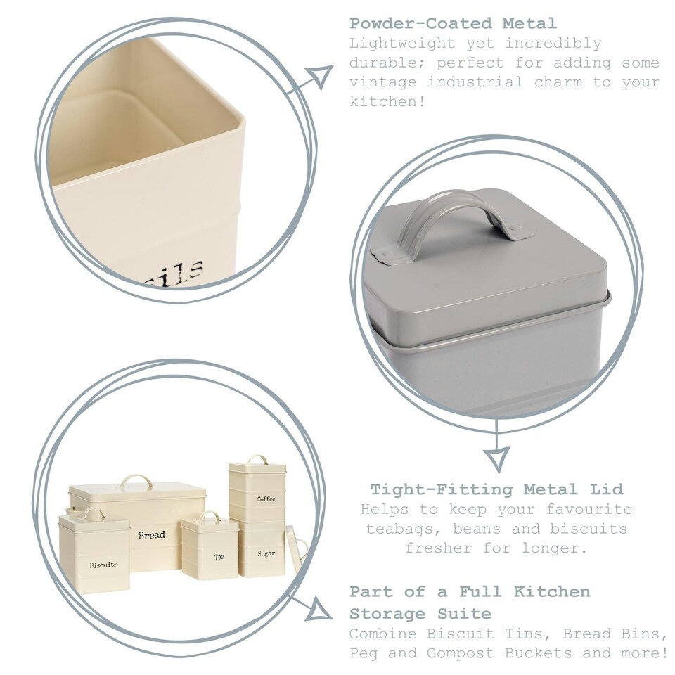image 1 of Harbour Housewares White Vintage Metal Kitchen Biscuit Tin Kitchen Caddy Kitchen Storage Containers Canister