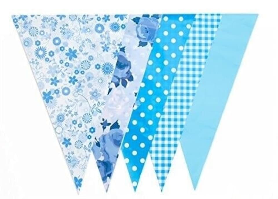 image 1 of Blue Vintage Print Party Bunting 10m with 20 Pennants