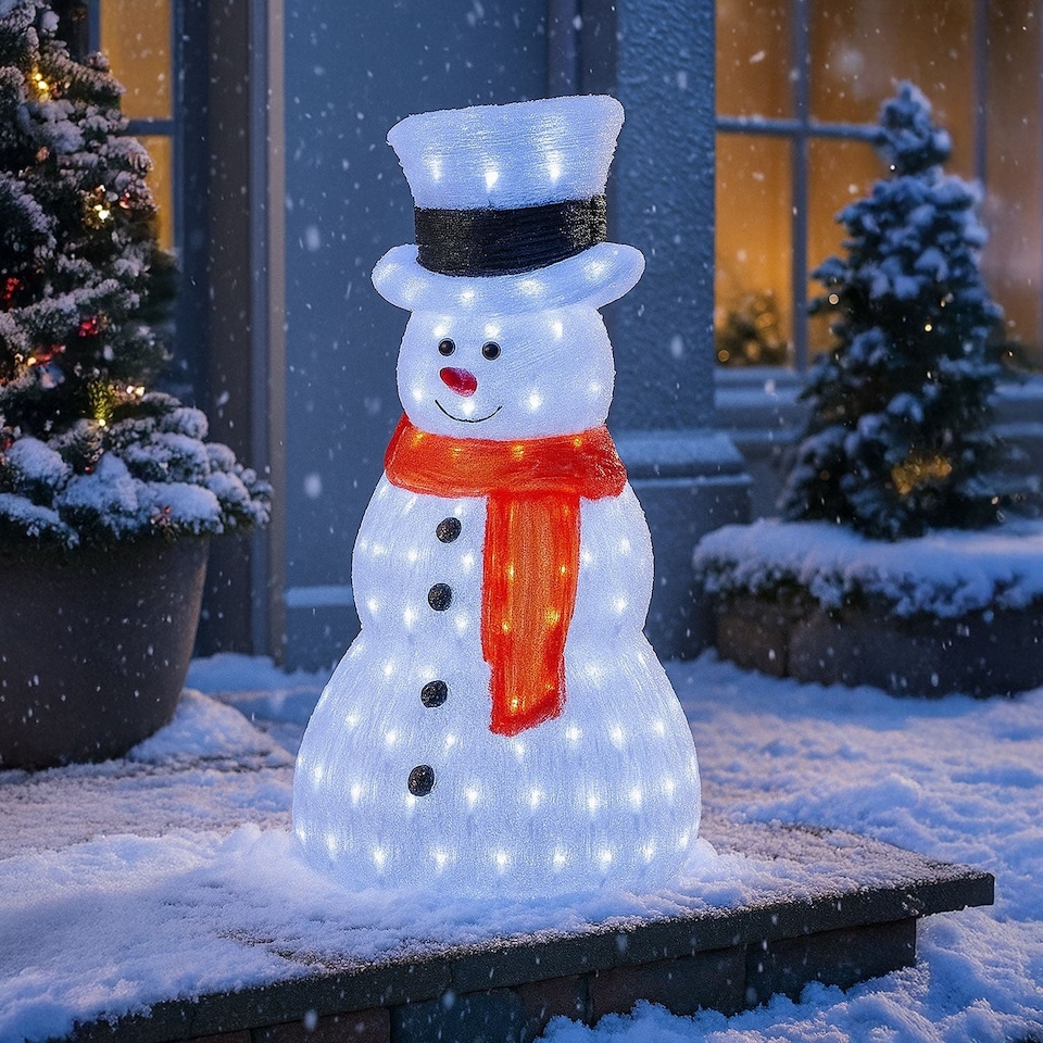image 1 of Neo Large 70cm Acrylic Light Up Snowman Outdoor Festive Christmas Garden Porch Decoration Display Warm White Bright LEDs Illuminated Weatherproof