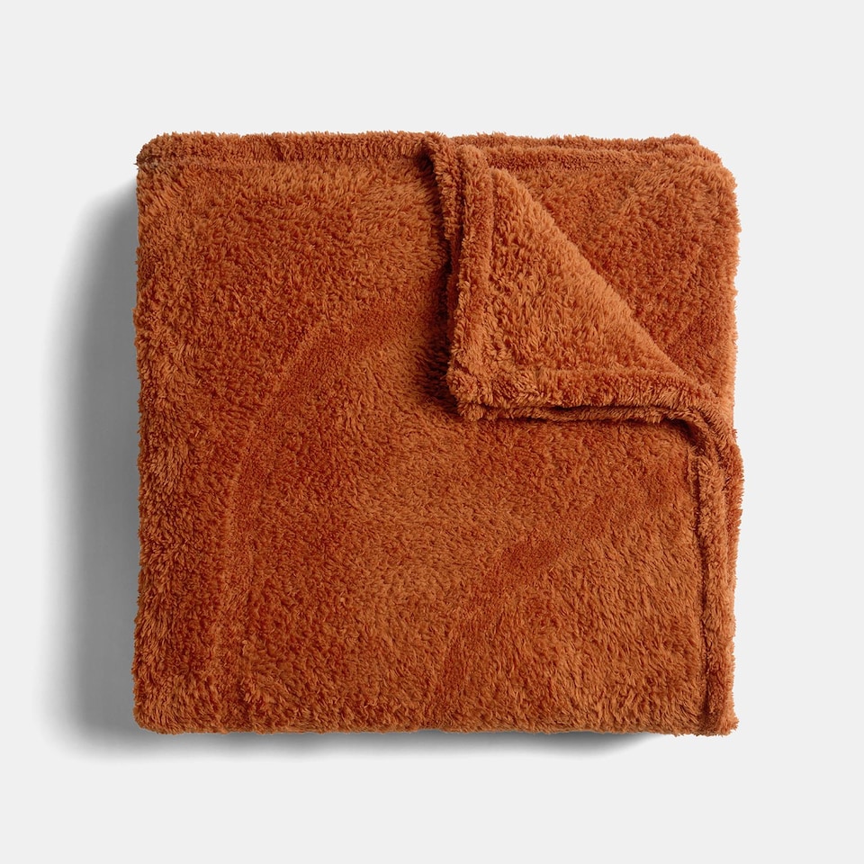 image 1 of OHS Tufted Contour Throw Teddy Fleece Blanket Winter Soft Warm Bedspread - 125 x 150cm | Orange | Rust