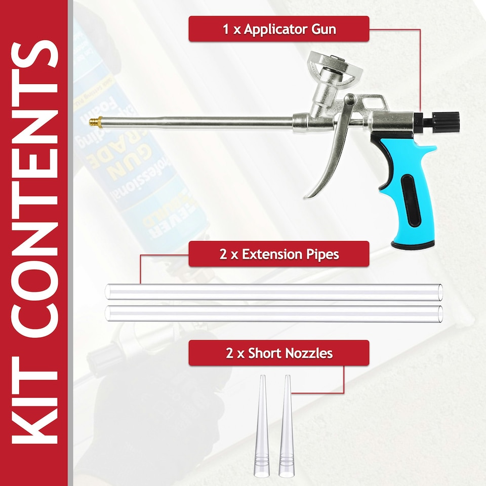 image 1 of SPARES2GO Expanding Foam Applicator Gun Caulking Sealing Filling Spray Tool Kit (for 750ml Threaded Connector Cans)