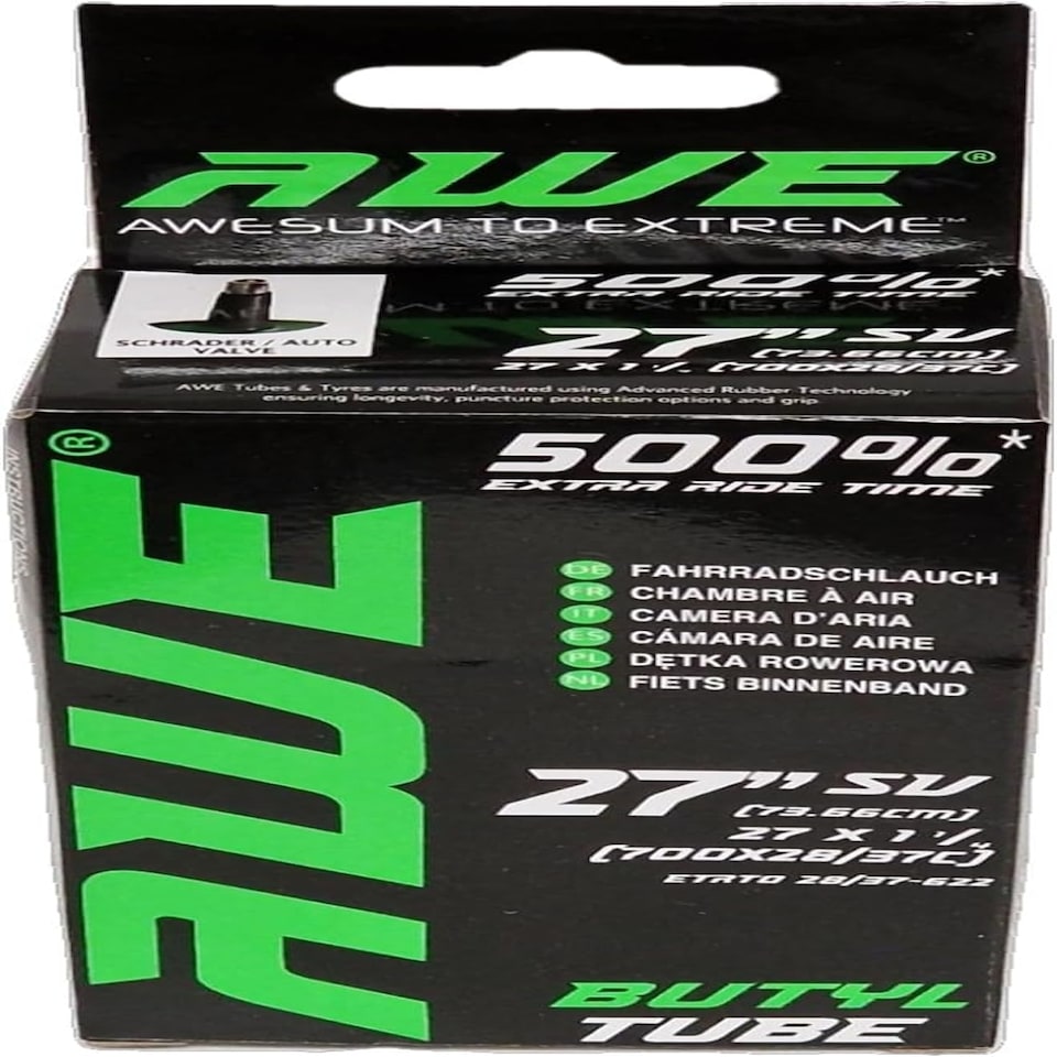 image 1 of AWE Butyl Rubber 27" MTB/Bike Inner Tube 27 x 1 1/4 700x28/37C Schrader Valve