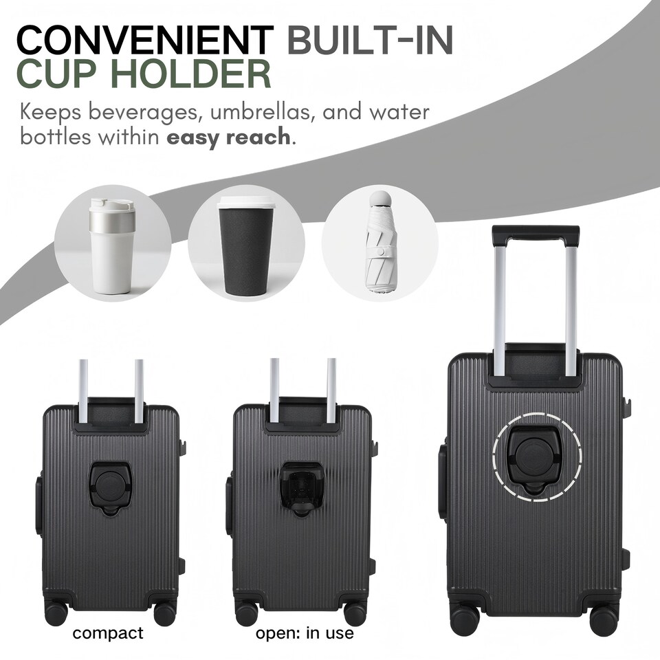 image 1 of Carry-On Suitcase 20”– Lightweight Zipperless Cabin Luggage with TSA Lock, USB Port, Cup Holder & Silent Spinner Wheels – Premium Polycarbonate Hard Shell
