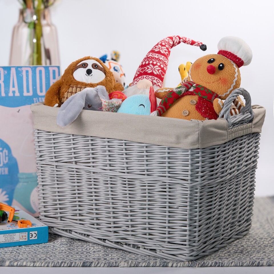 image 1 of Wickerfield Wicker Laundry Basket with Lining, Large Storage Basket with Handle, Home Storage for Washing, Toys, Nursery (Classic Grey, Rectangular, Medium)