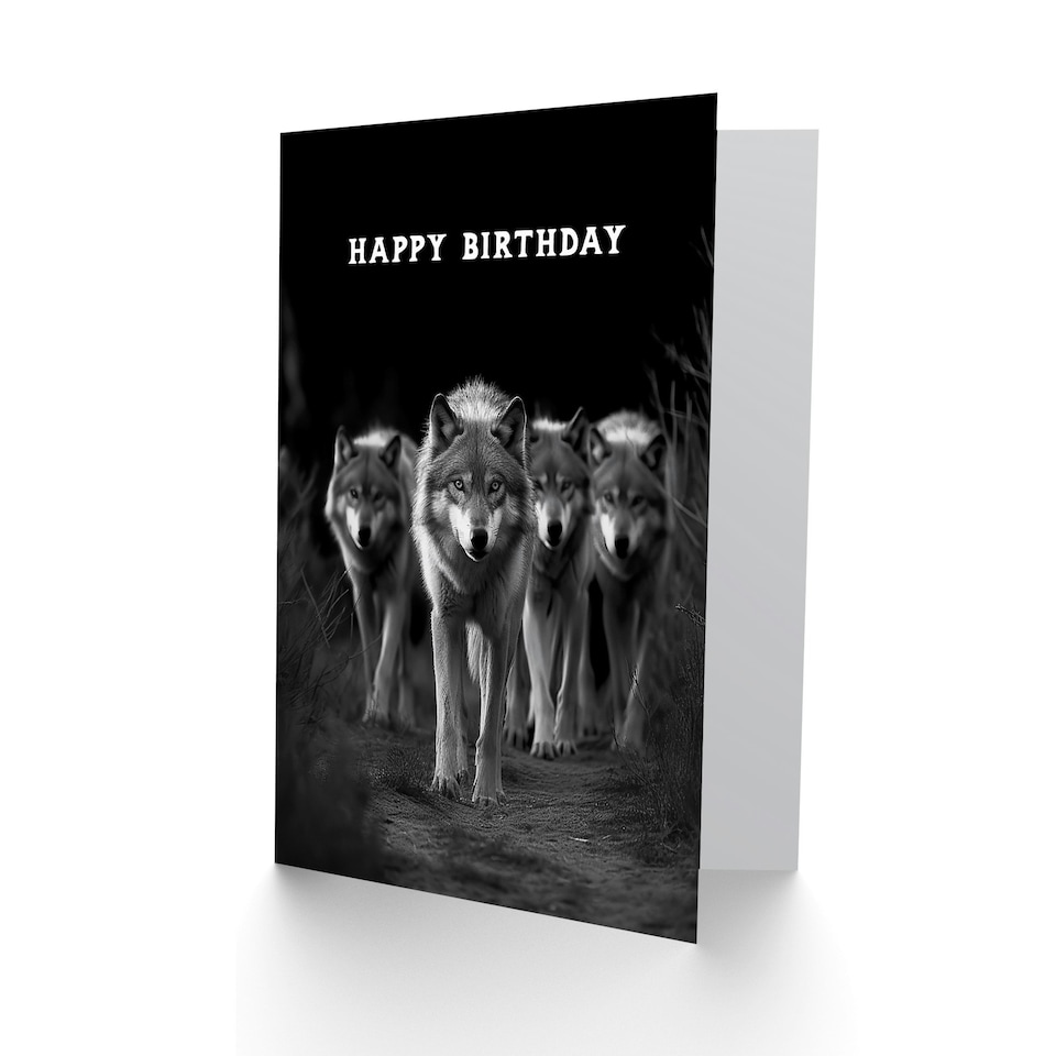 image 1 of Happy Birthday Wolf Pack Animal Photograph Birthday Card