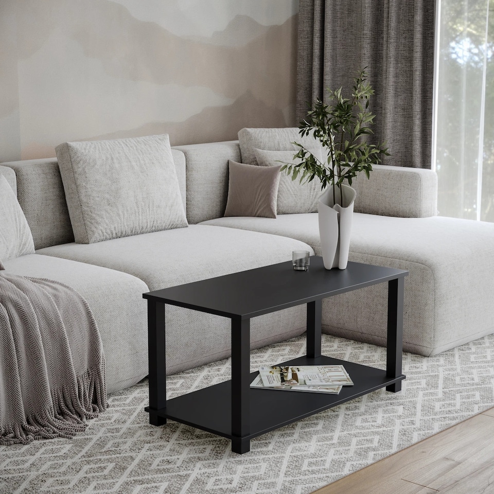 image 1 of Sandra 2 Tier Coffee Table Side Table With Shelf TV Stand Minimalist Style 83cm | Multi | Black