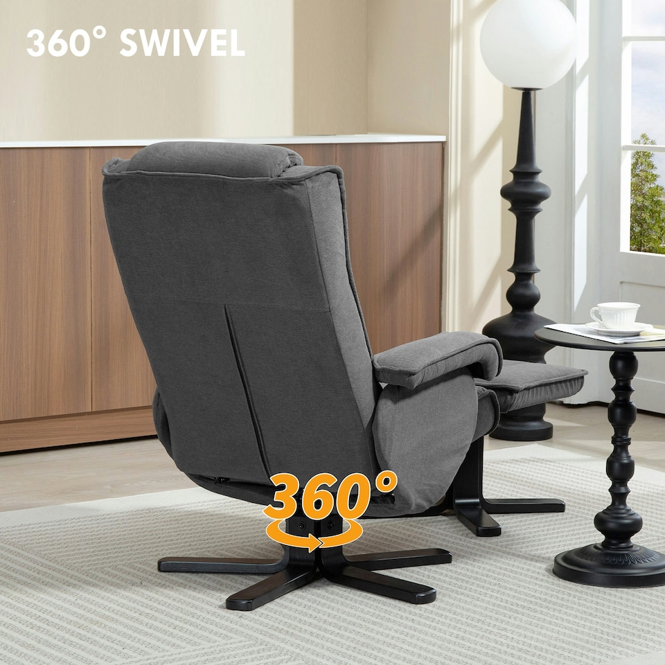 image 1 of HOMCOM Rocker Swivel Recliner Chair with Footstool, Velvet Upholstered Grey