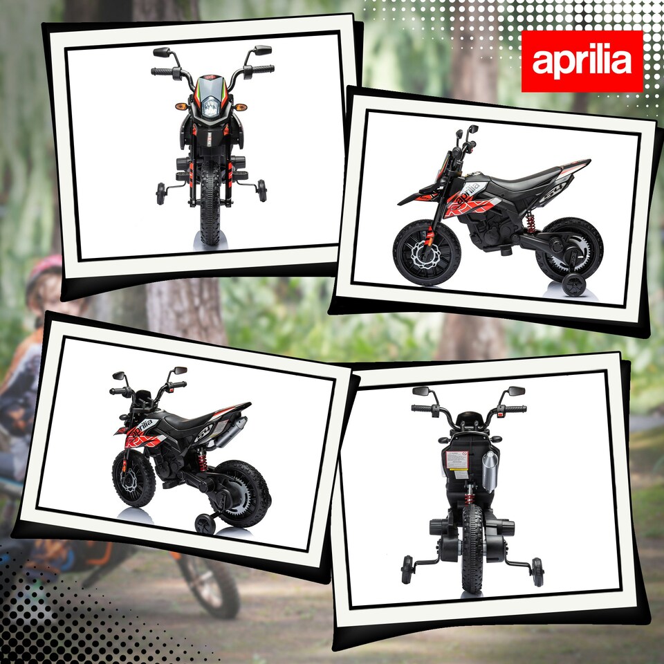 image 1 of AIYAPLAY 12V Aprilia Licensed Kids Motorbike with Training Wheels, Red