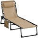 image 2 of Outsunny Portable Sun Lounger, Folding Camping Bed Cot, Reclining Lounge Chair 5-position Adjustable Backrest with Side Pocket, Pillow for Patio Garden Beach Pool | White