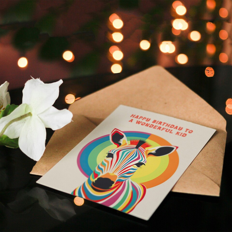 image 1 of Wonderful Kid Rainbow Stripes Colourful Non Binary Birthday Card