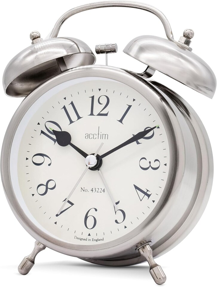 image 1 of Acctim Pembridge Analogue Alarm Clock Quartz Backlight Metal Bell Alarm Antique | Silver | Antique Silver