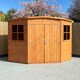 image 1 of Corner Shed Double Doors Tongue and Groove Garden Shed Workshop Approx 8 x 8 Feet - Honey Brown Timber Basecoat Brown
