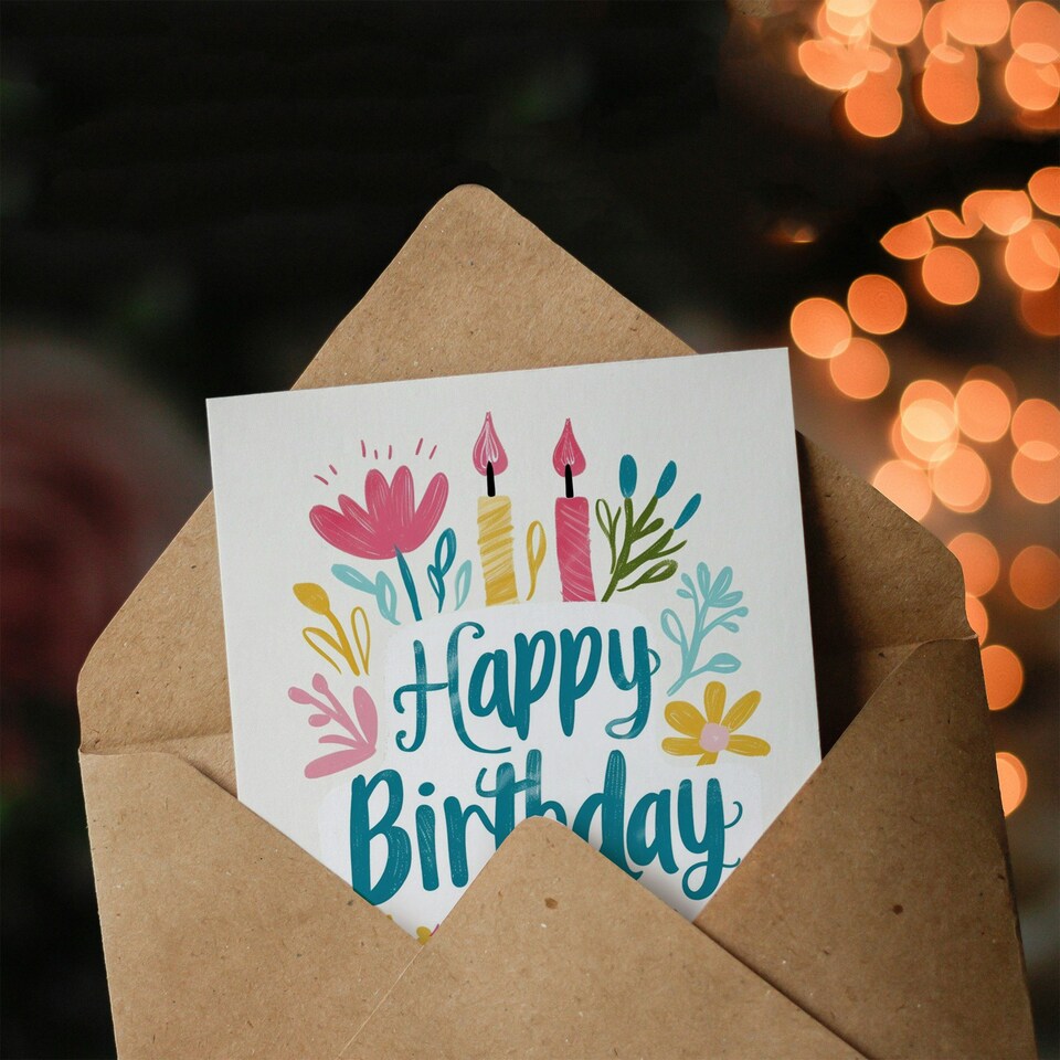 image 1 of Flowers Candles Floral Cake Illustration For Her Birthday Card