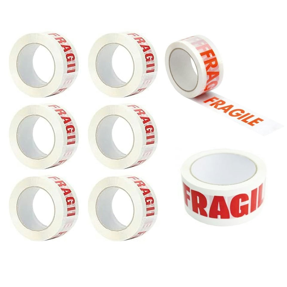 image 1 of 144 Rolls 50mm x 66m Printed Fragile Tape Easy Tear Water Resistant Perfect For Sealing Packages