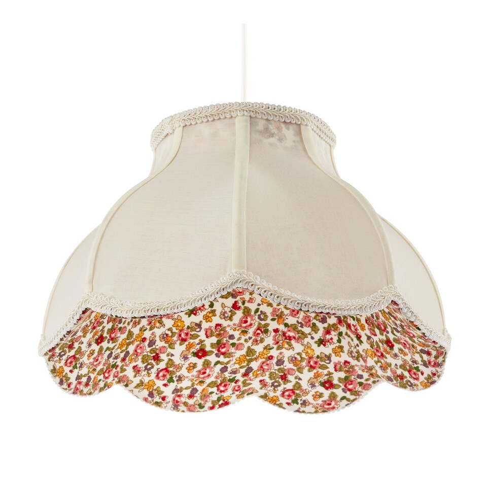 image 1 of Cream Victorian Lamp Shade with Scallop Edges and Floral Inner Lining | Cream | Cream | 1