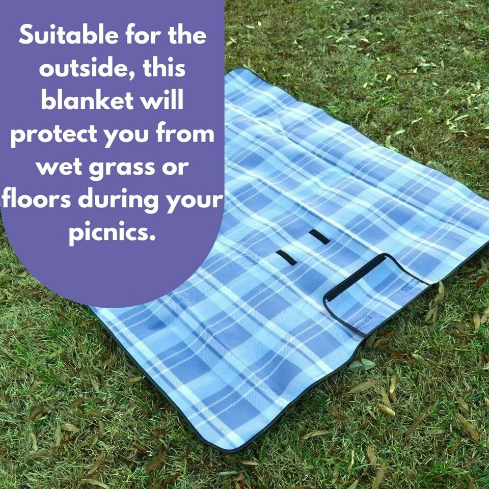 image 1 of Marco Paul Blue Chequered Picnic Blanket Blue