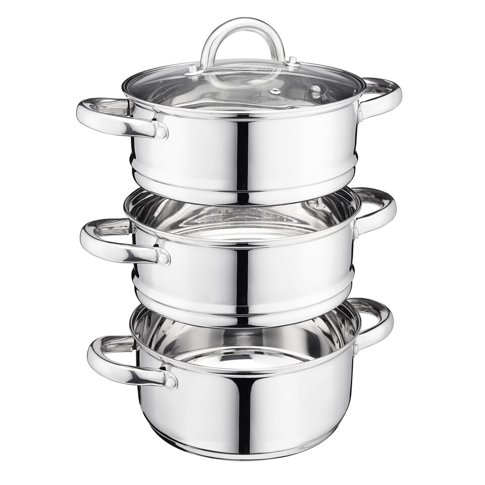 image 1 of Cooks Professional 3 Tier Stainless Steel Steamer Pan - Suitable for All Hobs | Silver | 1