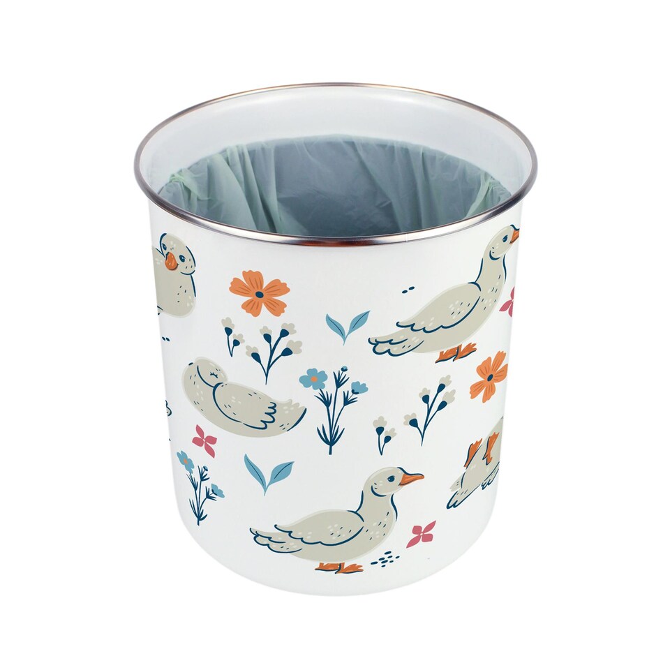 image 1 of Ducks & Flowers Food Waste Caddy - Metal 2L Decorative Kitchen Compost Bin