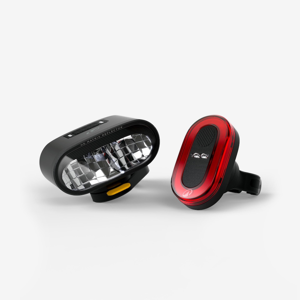 image 1 of Decathlon Powerful USB rechargeable bike lighting kit ST930 with deceleration sensor.