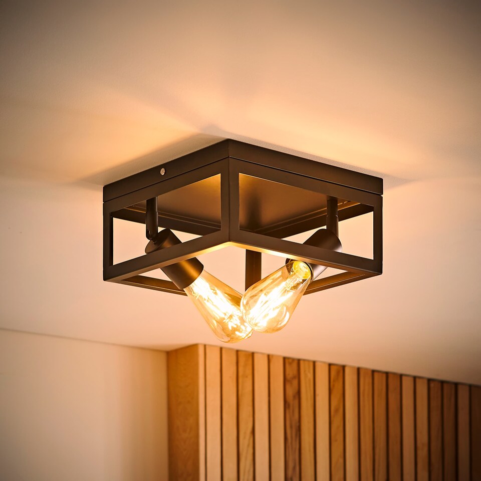 image 1 of ValueLights Pisces Matte Black Flush Light & Bulb | Black