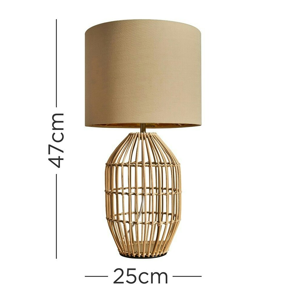 image 1 of ValueLights Contemporary Natural Rattan Cylinder Table Lamp With Beige Gold Cylinder Shade