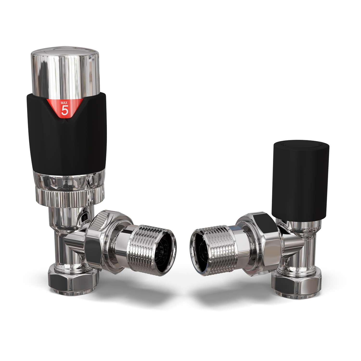 Talus Flair Thermostatic Radiator Valve & Lockshield Angled - Black - 15mm