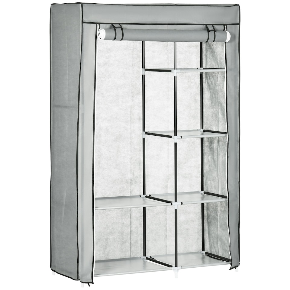 image 1 of HOMCOM Fabric Wardrobe w/ Shelves Hanging Rail Foldable Closets
