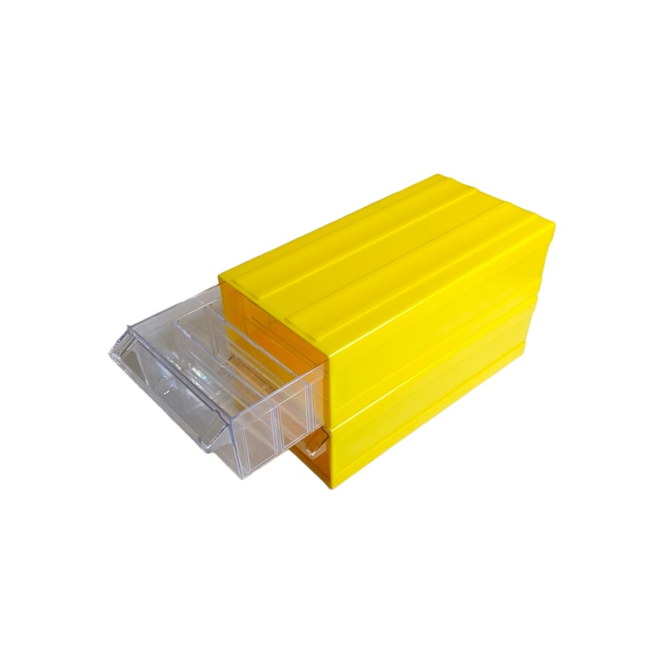 image 1 of Yellow Stackable Plastic Storage Drawers L322xW160xH87mm with Removable Compartments