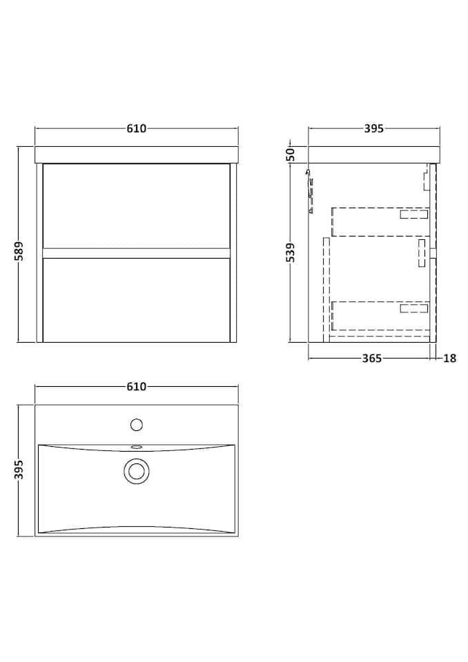 image 1 of Balterley Chartley Contemporary 2 Drawer Wall Hung Vanity Unit with Thin Edge Basin, Metallic Slate, 600mm