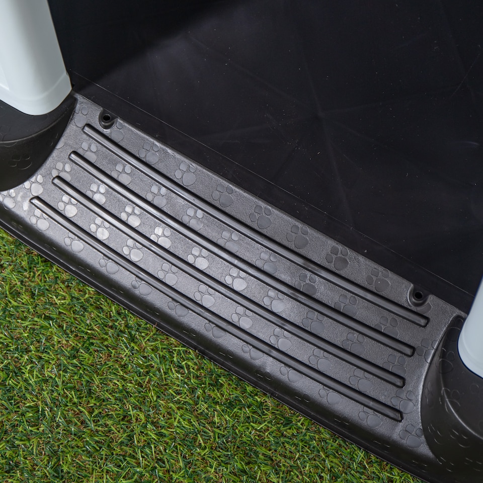 image 1 of 99 x 92cm Samuel Alexander Large Outdoor Plastic Dog House with Raised Bed | Grey | Grey