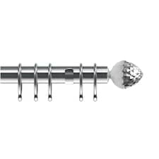 35mm Fixed Length Metal Curtain Pole Set Chrome Acorn Finial 330cm | Silver | Silver