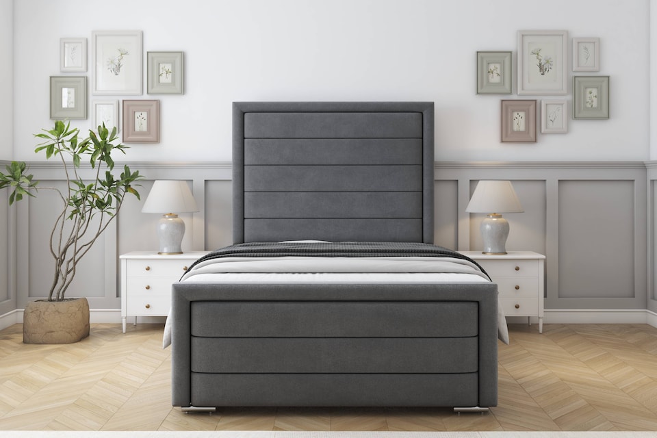image 1 of Sloomy Ashford Armour Coniston Bed Frame With Mattress With 50" Upholstered Headboard 3' Single