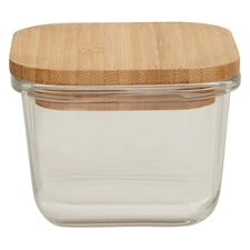 Interiors by Premier 520ml Square Glass Container with Bamboo Lid, Glass Container with Airtight Lid, Airtight Glass Container