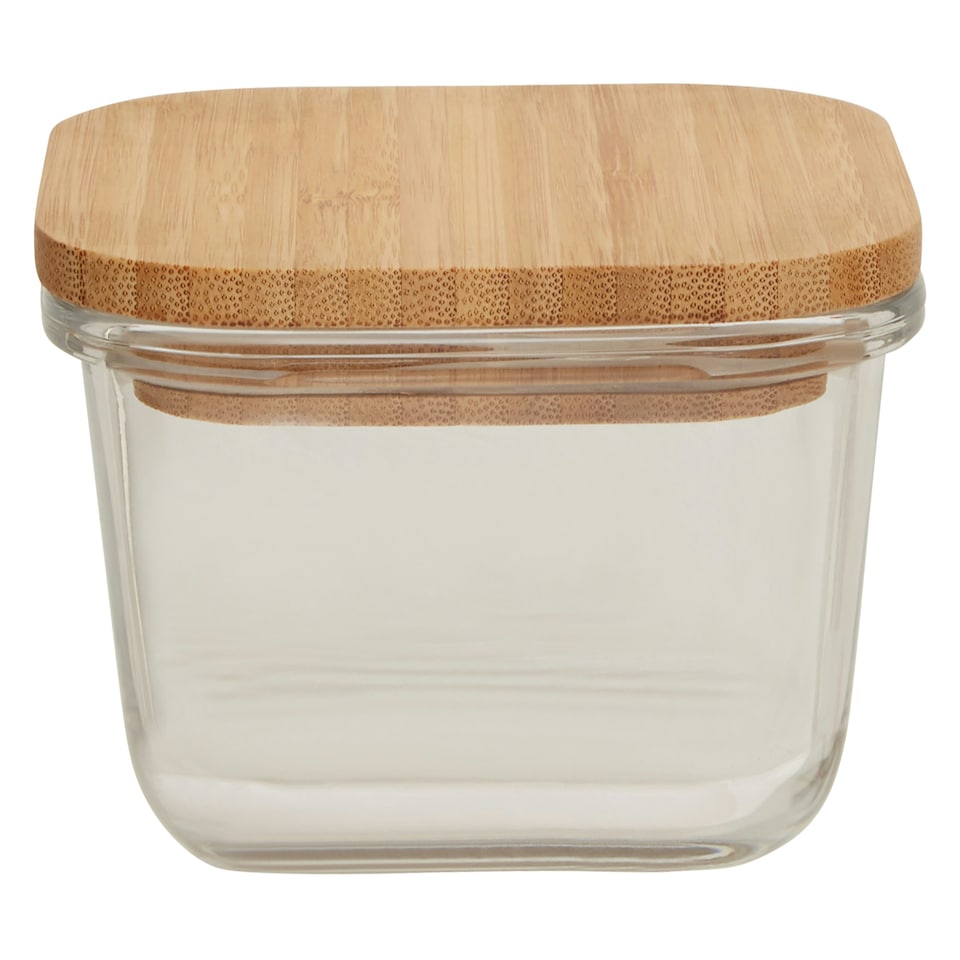 image 1 of Interiors by Premier 520ml Square Glass Container with Bamboo Lid, Glass Container with Airtight Lid, Airtight Glass Container