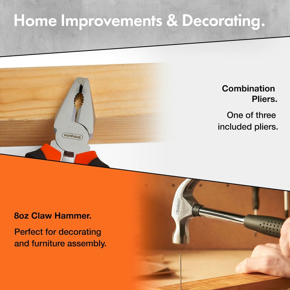 image 1 of VonHaus 92Pc Hand Tool Kit for Home DIY with Heavy Duty Bag