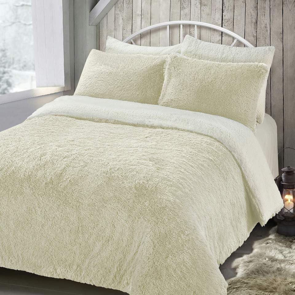 image 1 of Velosso Alaska Shaggy Faux Fur Fluffy and Warm Fleece Duvet Cover Set Yellow | Ochre | Super King