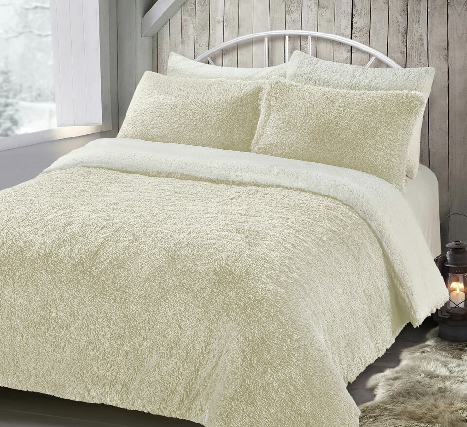 image 1 of Velosso Alaska Shaggy Faux Fur Fluffy and Warm Fleece Duvet Cover Set | Yellow | Ochre | Super King