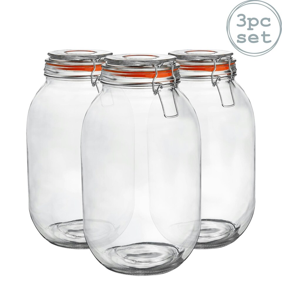 image 1 of Argon Tableware Glass Storage Jars - 3 Litre - Orange Seal - Pack of 3