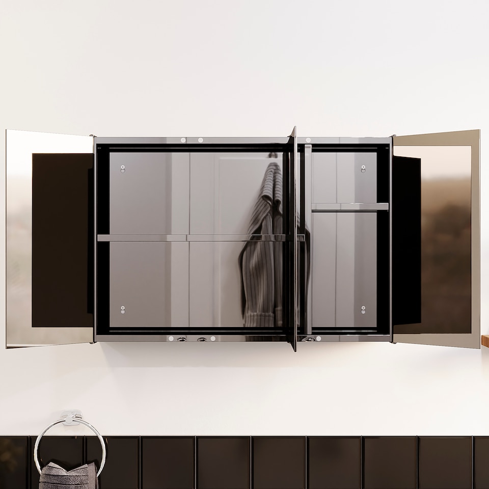 image 1 of Bath Vida Tiano Stainless Steel Mirrored Triple Wall Mounted Bathroom Cabinet | Chrome | Stainless Steel | 1