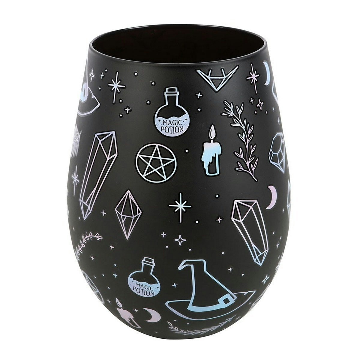 Something Different Crystal Witch Print Stemless Wine Glass - Black/Blue - One Size
