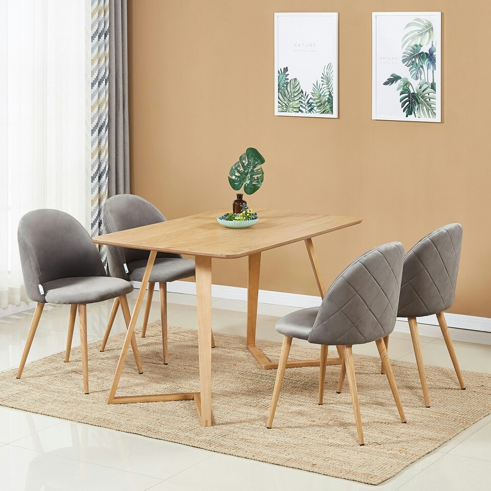 image 1 of Set of 2 Lucia Ergonomic Velvet Dining Chairs with Wooden Legs, Modern Upholstered Accent Chair | Grey