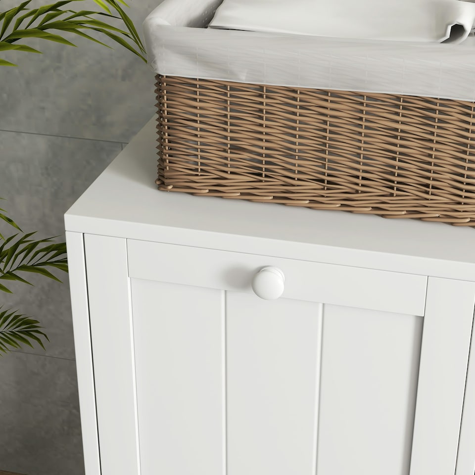 image 1 of kleankin Tilt-out Laundry Storage Cabinet with 2 Compartment Hampers, White
