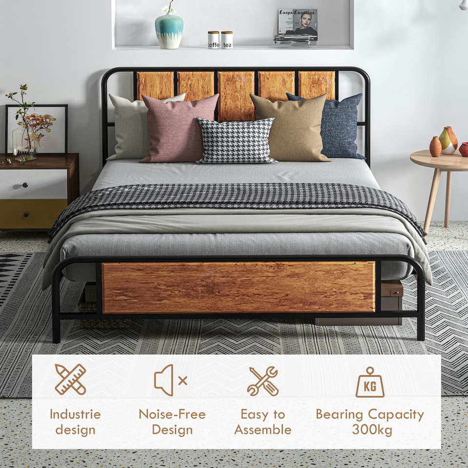 image 1 of HOMCOM King Size Bed Frame, Steel Base w/ Headboard, 160 x 207cm