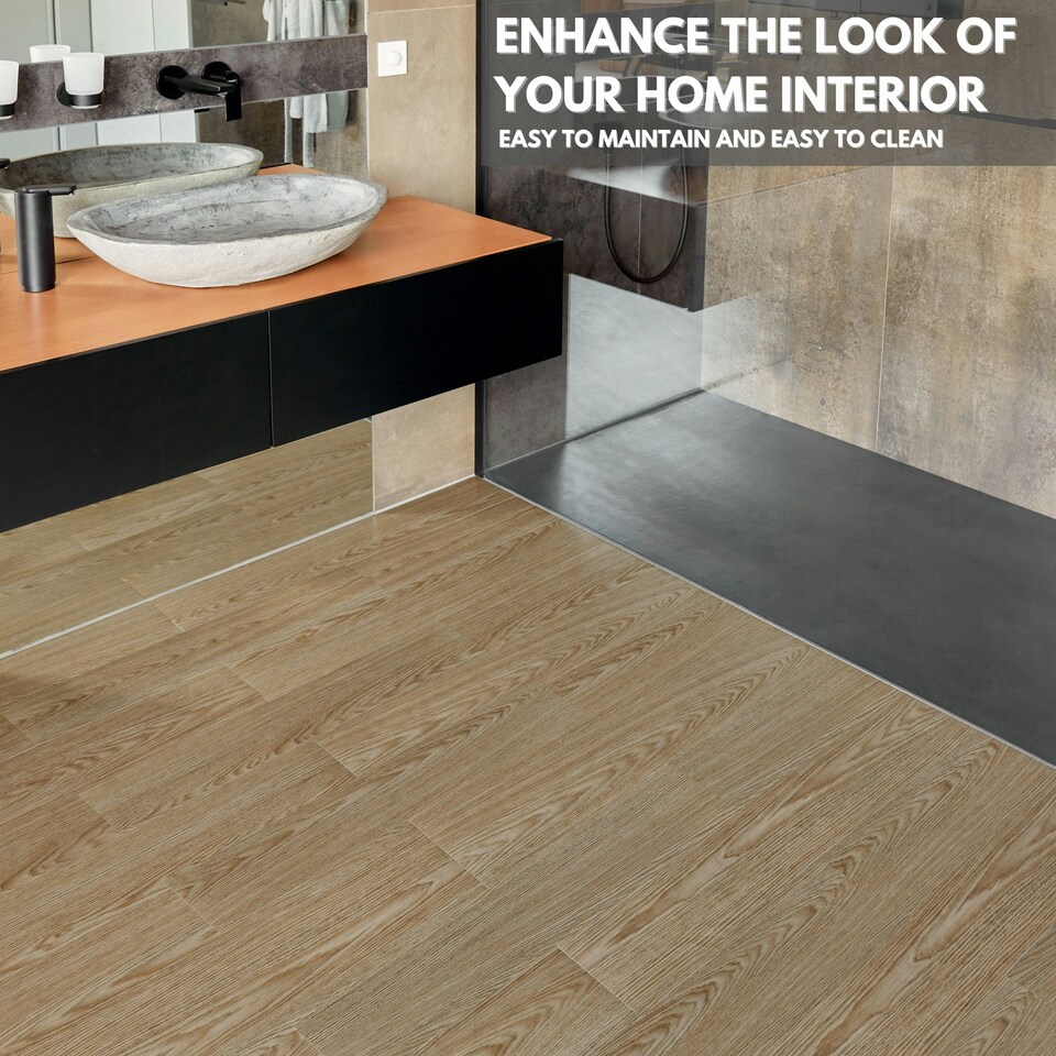 image 1 of NOVECRAFTO Self Adhesive Vinyl Floor Planks – Peel & Stick Flooring – Beige Grey Wood Effect – Easy DIY Installation – Durable & Waterproof Tiles Brown | 5 sqm