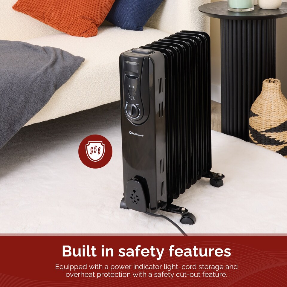 image 1 of Rediffusion 9 Fin Oil Filled Radiator 2KW Black