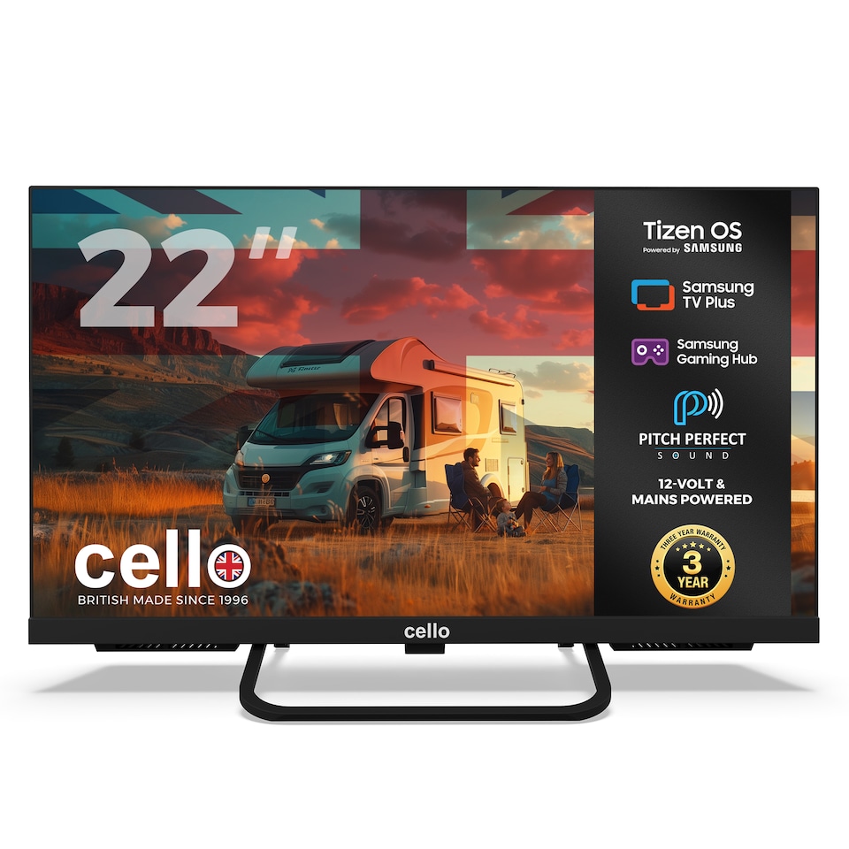image 1 of Cello 22 inch Smart Samsung Plus 12-Volt Traveller TV with Pitch Perfect Speakers | Black | Black | 22" | 1