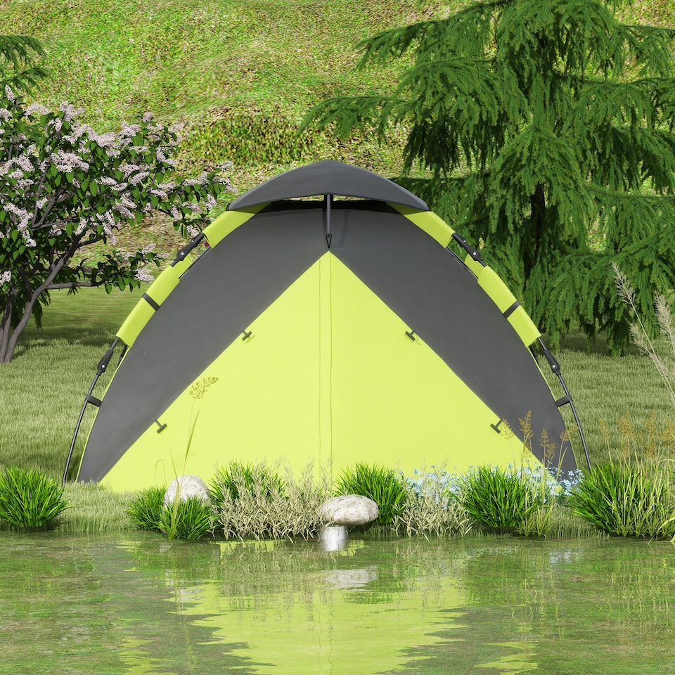 image 1 of Outsunny 3-4 Man Camping Tent Portable with Bag, Quick Setup, Dark Green