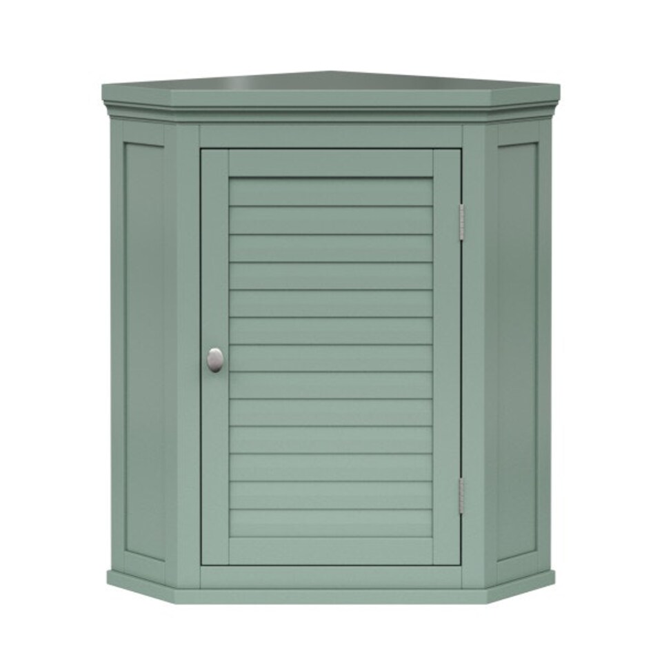 image 1 of Teamson Home Glancy Removable Corner Wall Cabinet with Faux Louvered Door, Sage Green