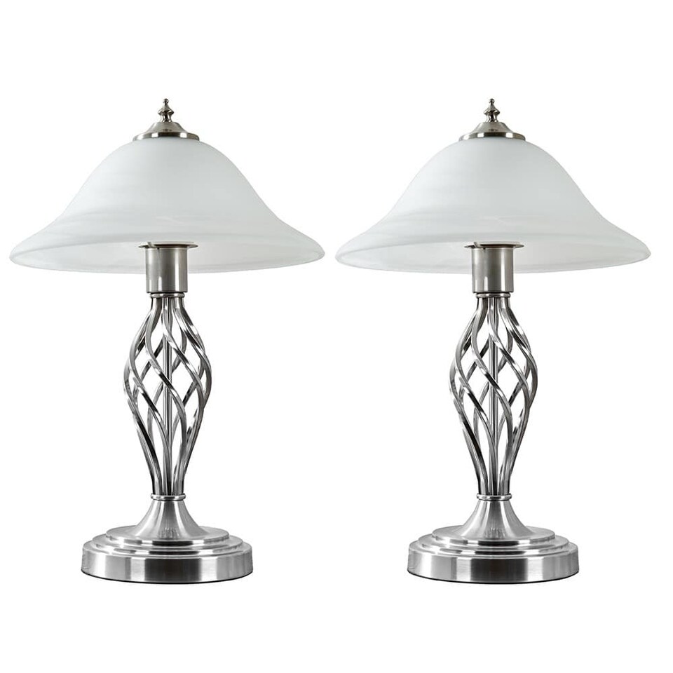 image 1 of ValueLights Memphis Pair Chrome Table Lamps Frosted Shade | Chrome
