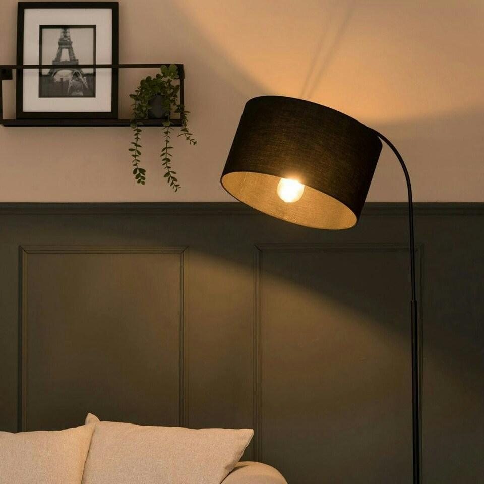 image 1 of ValueLights Black Floor Lamp Drum Black Shade